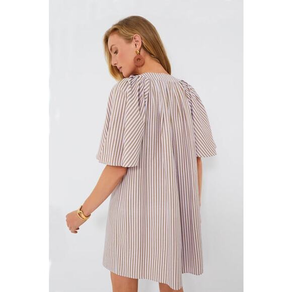 Pomander Place Tuckernuck Lilac Stripe Seersucker Finley Flutter Sleeve Dress L - Picture 10 of 11